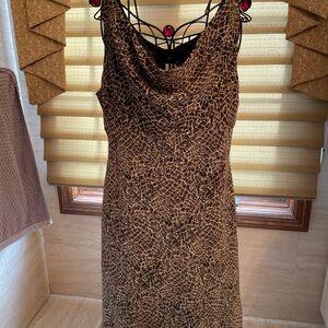 Connected Apparel Brown Animal Print Sleeveless Lined Dress Size 14 Petite